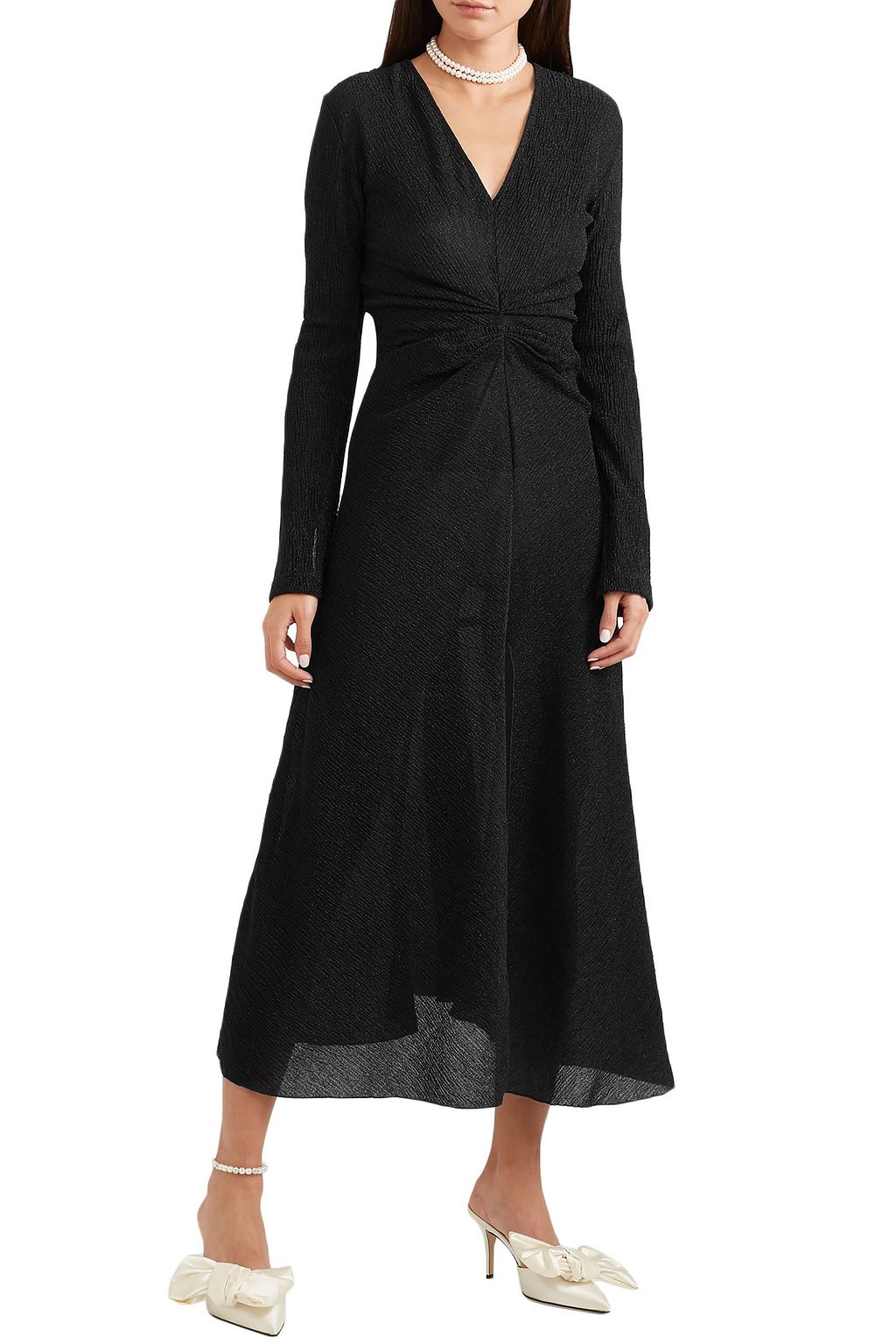 ROTATE BIRGER CHRISTENSEN Gathered metallic stretch-knit midi dress