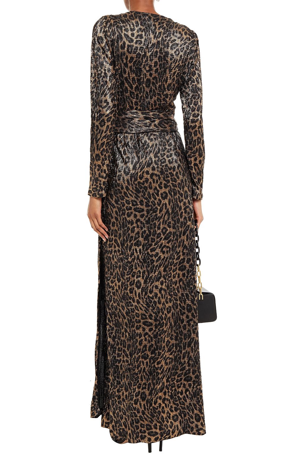 MELISSA ODABASH Metallic leopard-print stretch-jersey maxi wrap dress