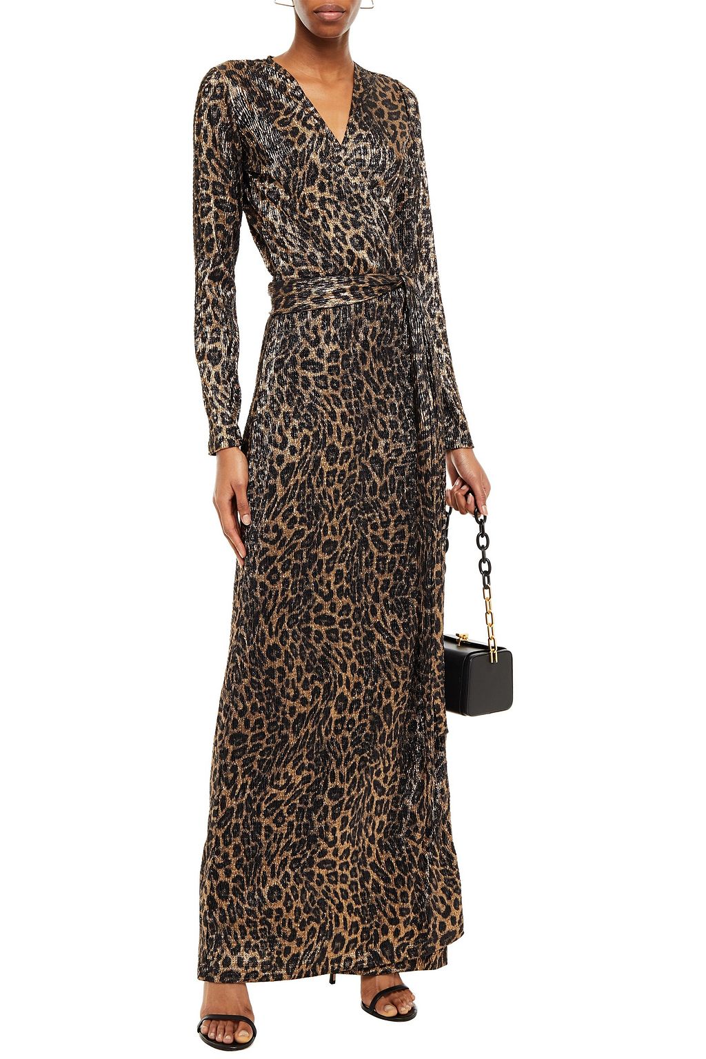 MELISSA ODABASH Metallic leopard-print stretch-jersey maxi wrap dress