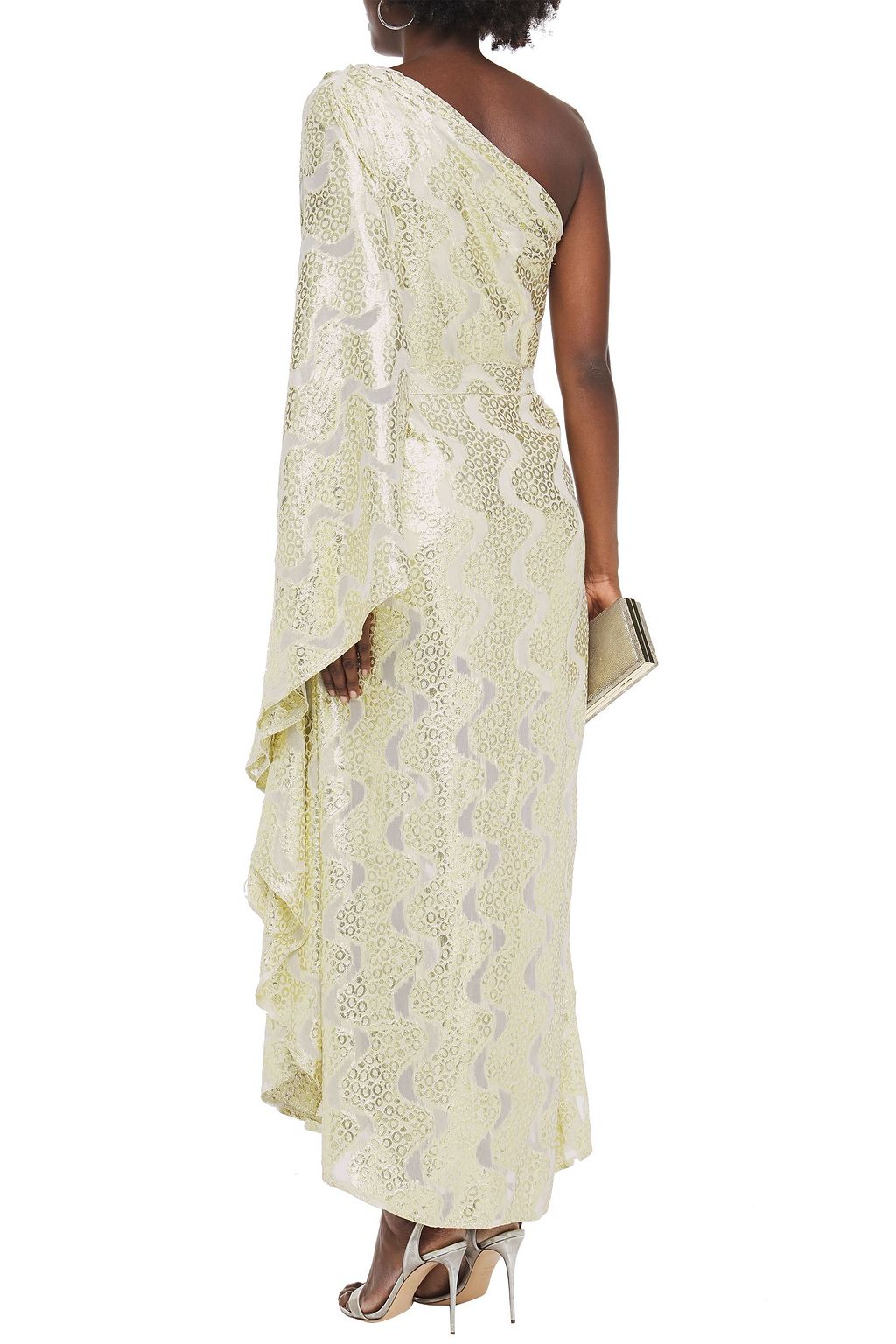 MELISSA ODABASH One-shoulder metallic fil coupé organza maxi dress