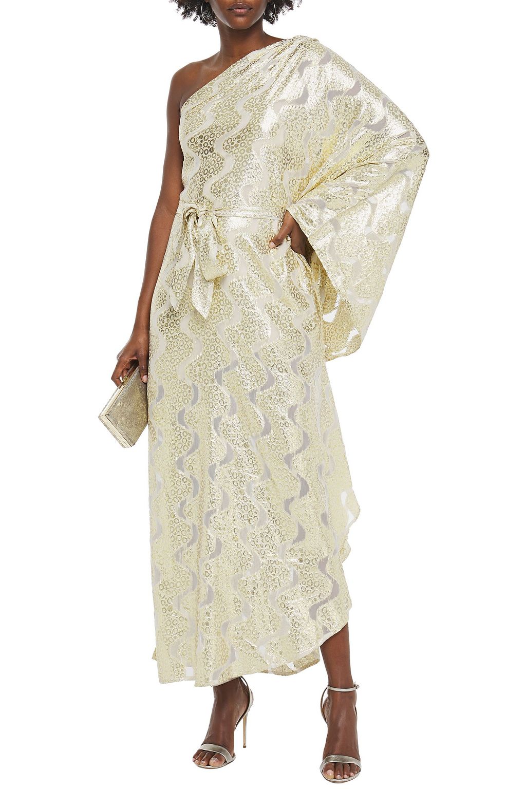 MELISSA ODABASH One-shoulder metallic fil coupé organza maxi dress