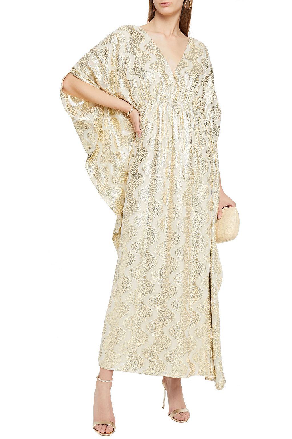 MELISSA ODABASH Draped metallic fil coupé gauze kaftan