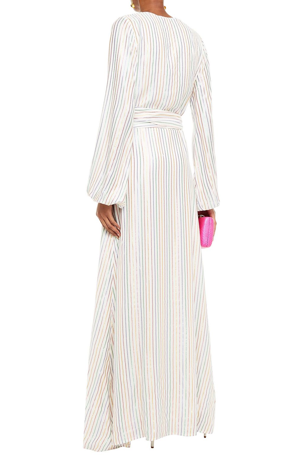 MELISSA ODABASH Metallic striped gauze maxi wrap dress