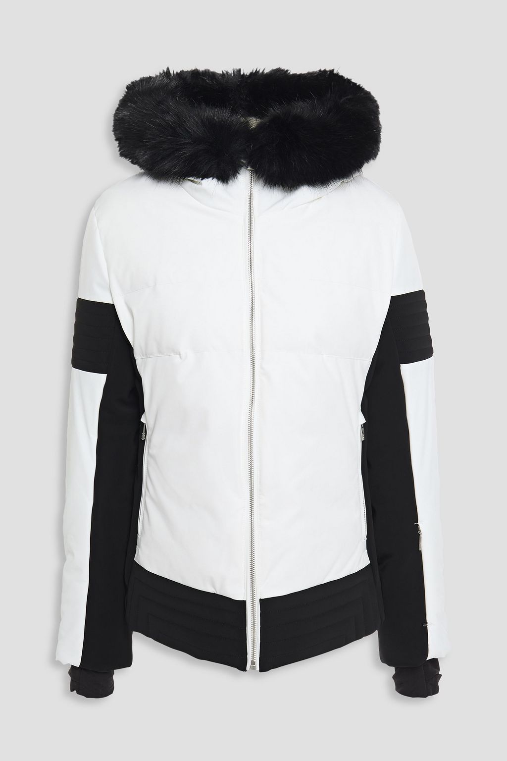 white fur hood ski jacket