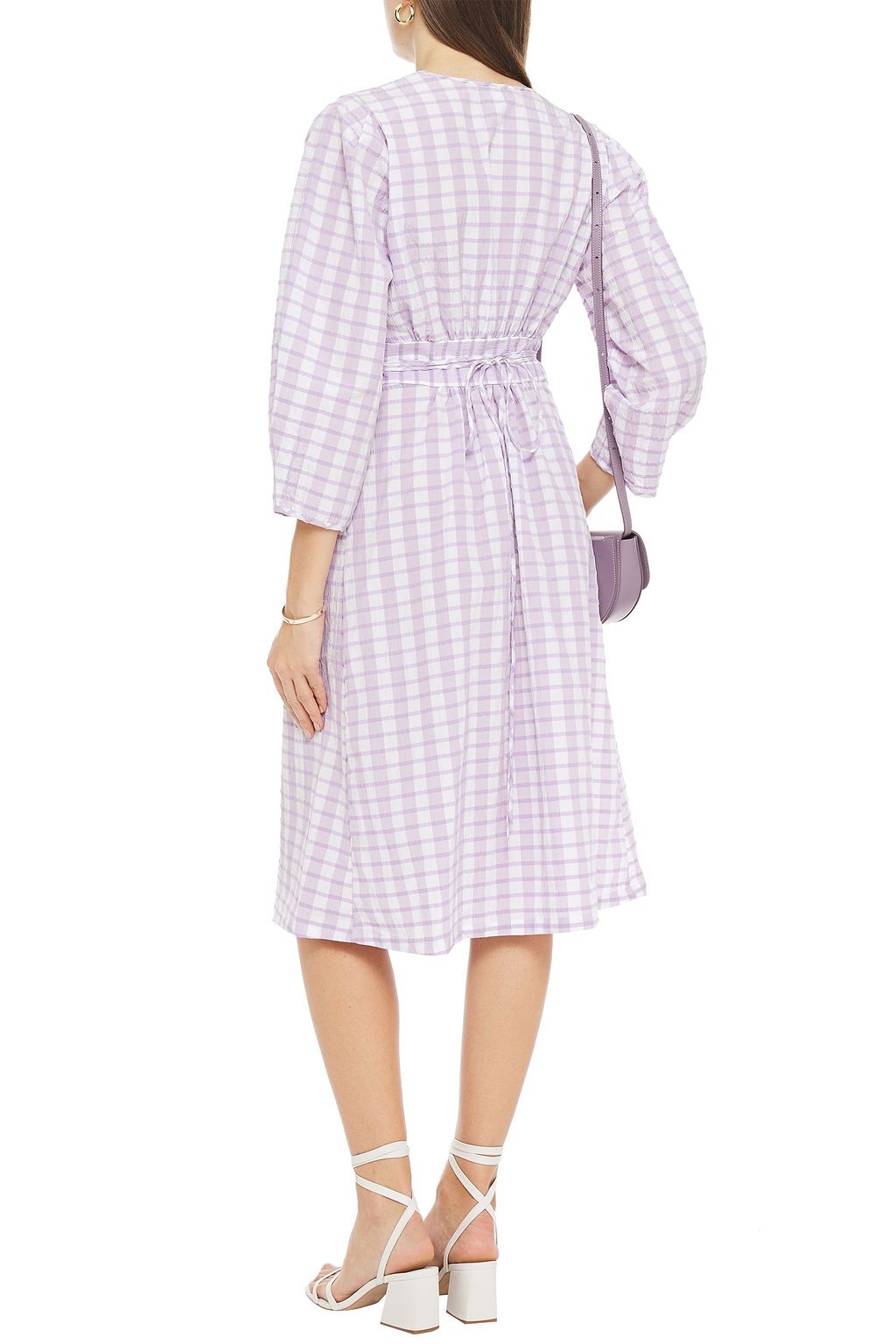 BAUM UND PFERDGARTEN Gathered checked seersucker midi wrap dress