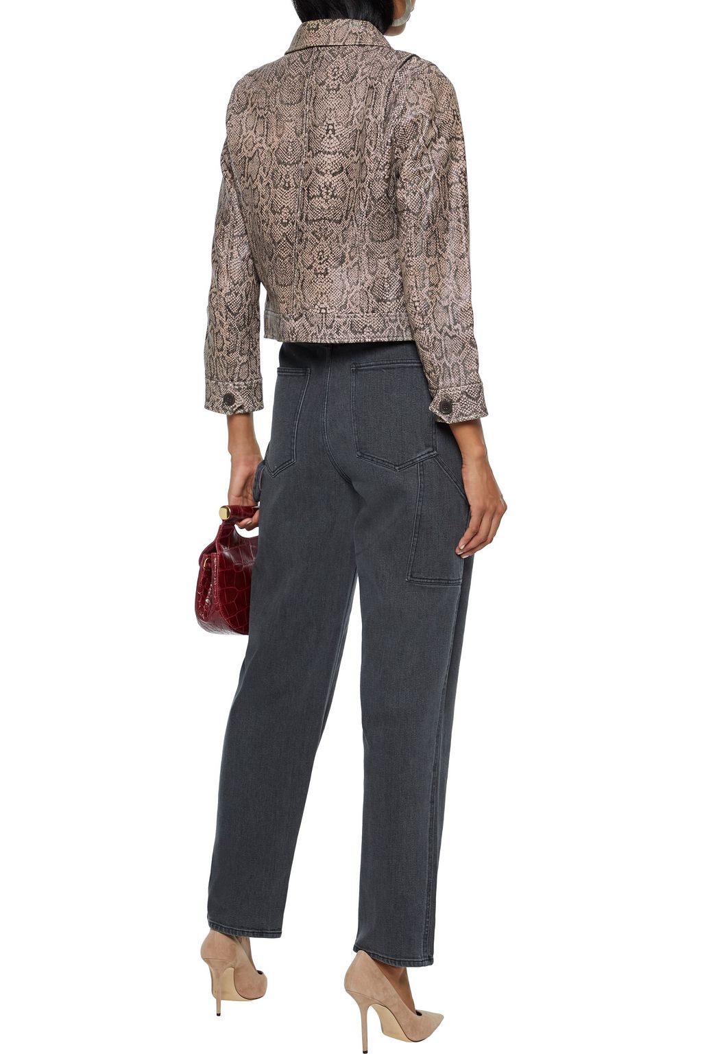 JOIE Abraham cropped snake-print leather jacket