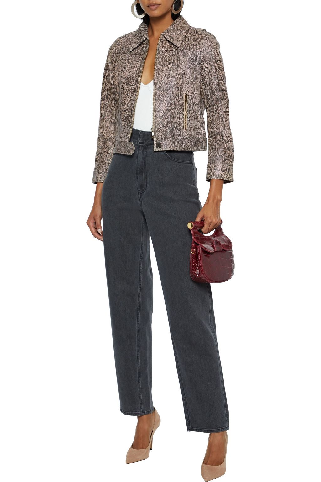 JOIE Abraham cropped snake-print leather jacket