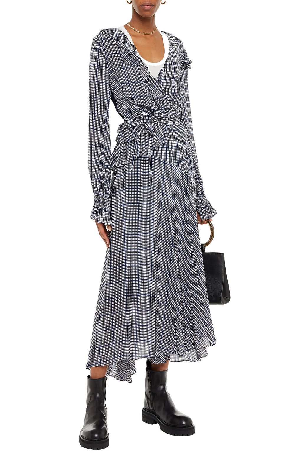 PREEN LINE Maieka ruffled printed crepe de chine midi wrap dress