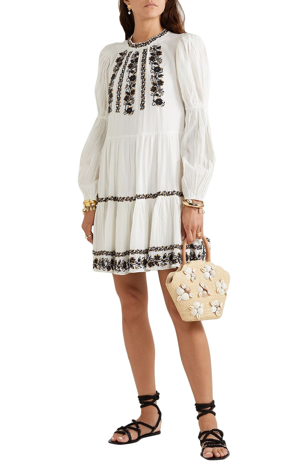 ULLA JOHNSON Ceres sequined embroidered crinkled cotton-voile mini dress