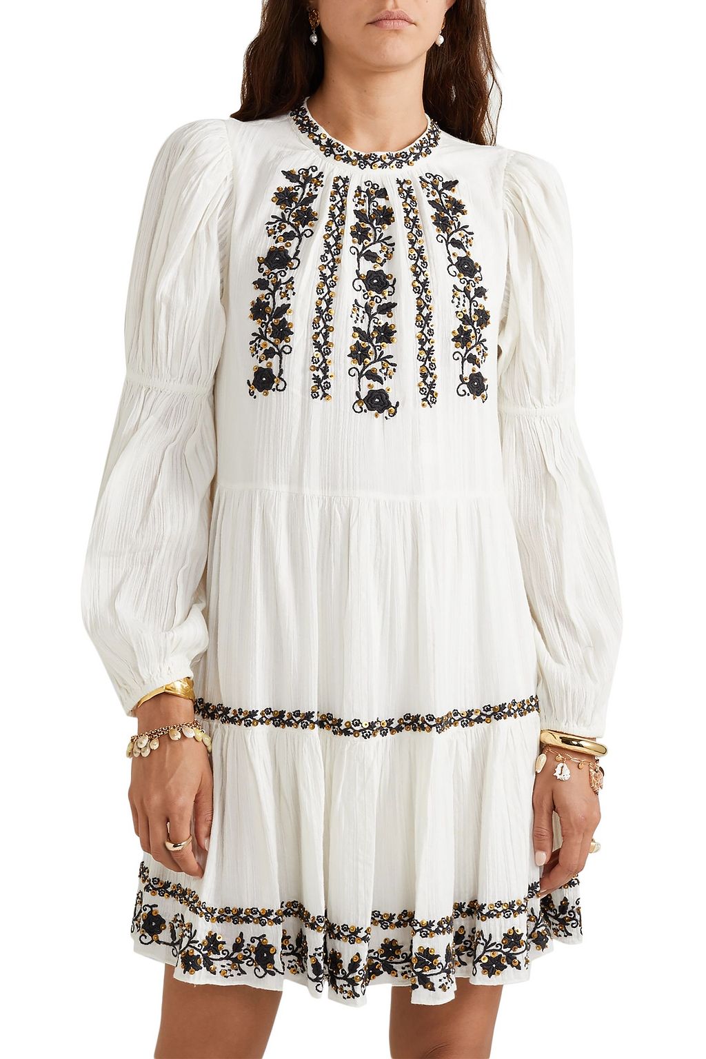 ULLA JOHNSON Ceres sequined embroidered crinkled cotton-voile mini dress