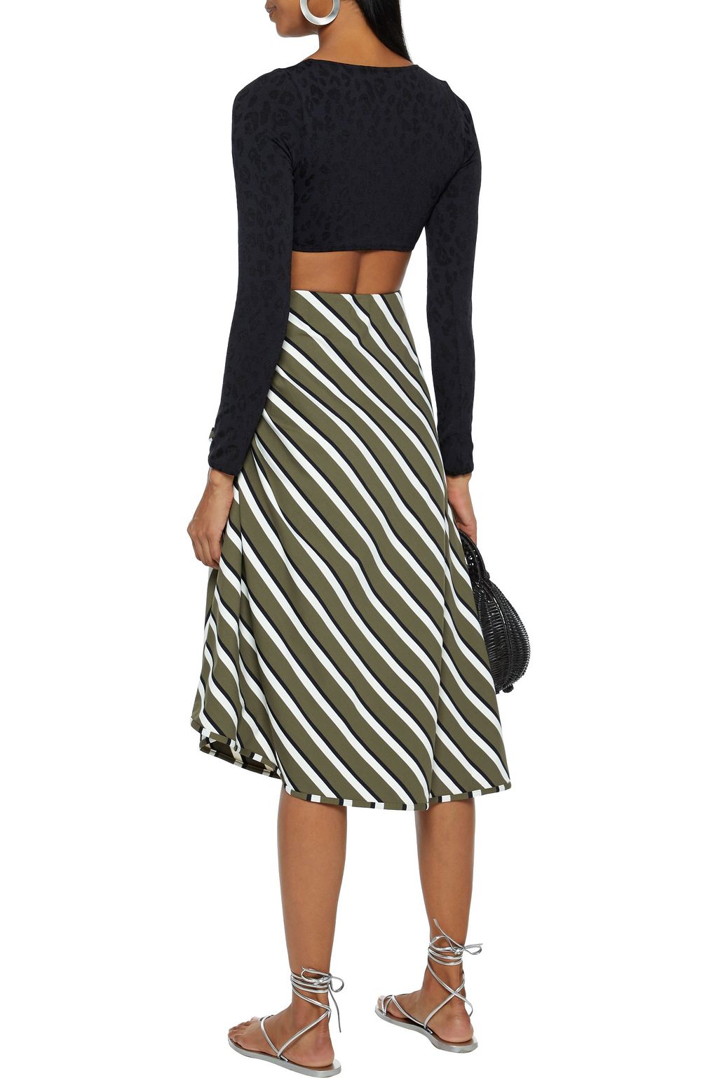 SOLID & STRIPED Ruched striped stretch-jersey skirt