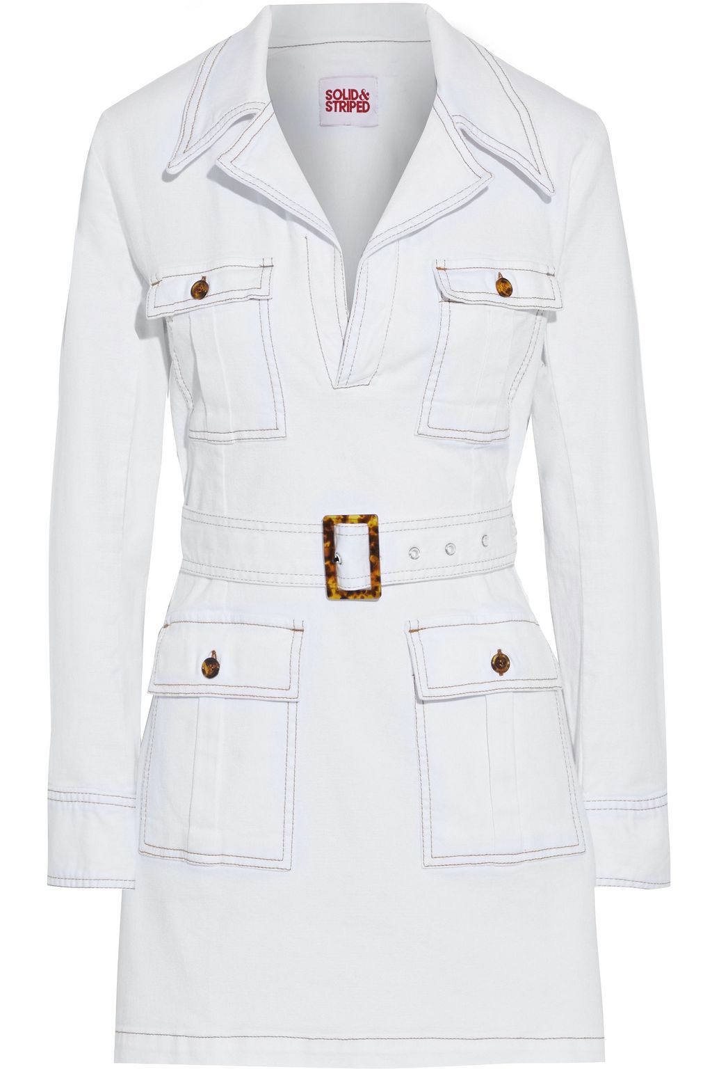 belted denim mini dress