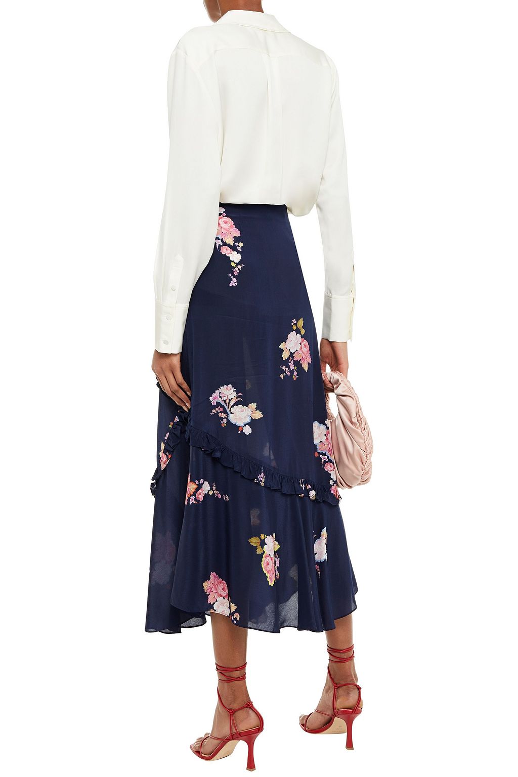 PREEN LINE Nevah ruffled paneled printed checked crepe de chine skirt