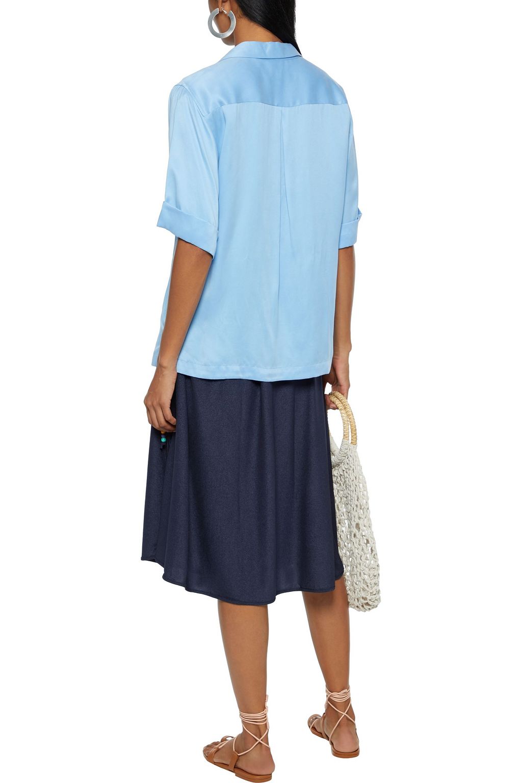 SOLID & STRIPED Ruched metallic jersey midi skirt