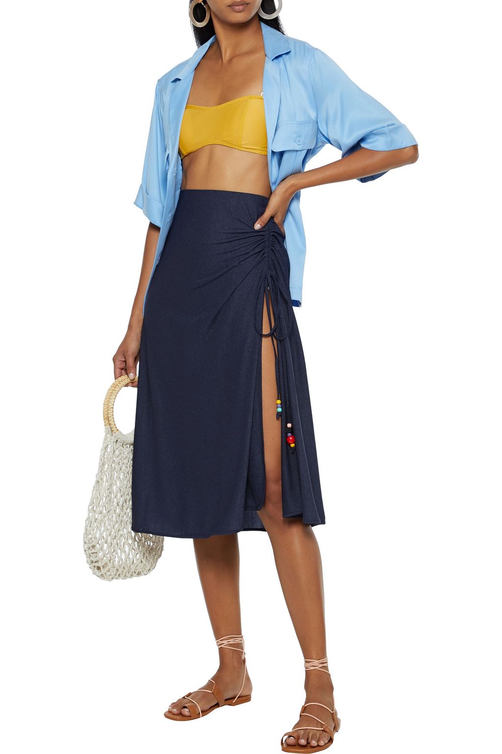 SOLID & STRIPED Ruched metallic jersey midi skirt