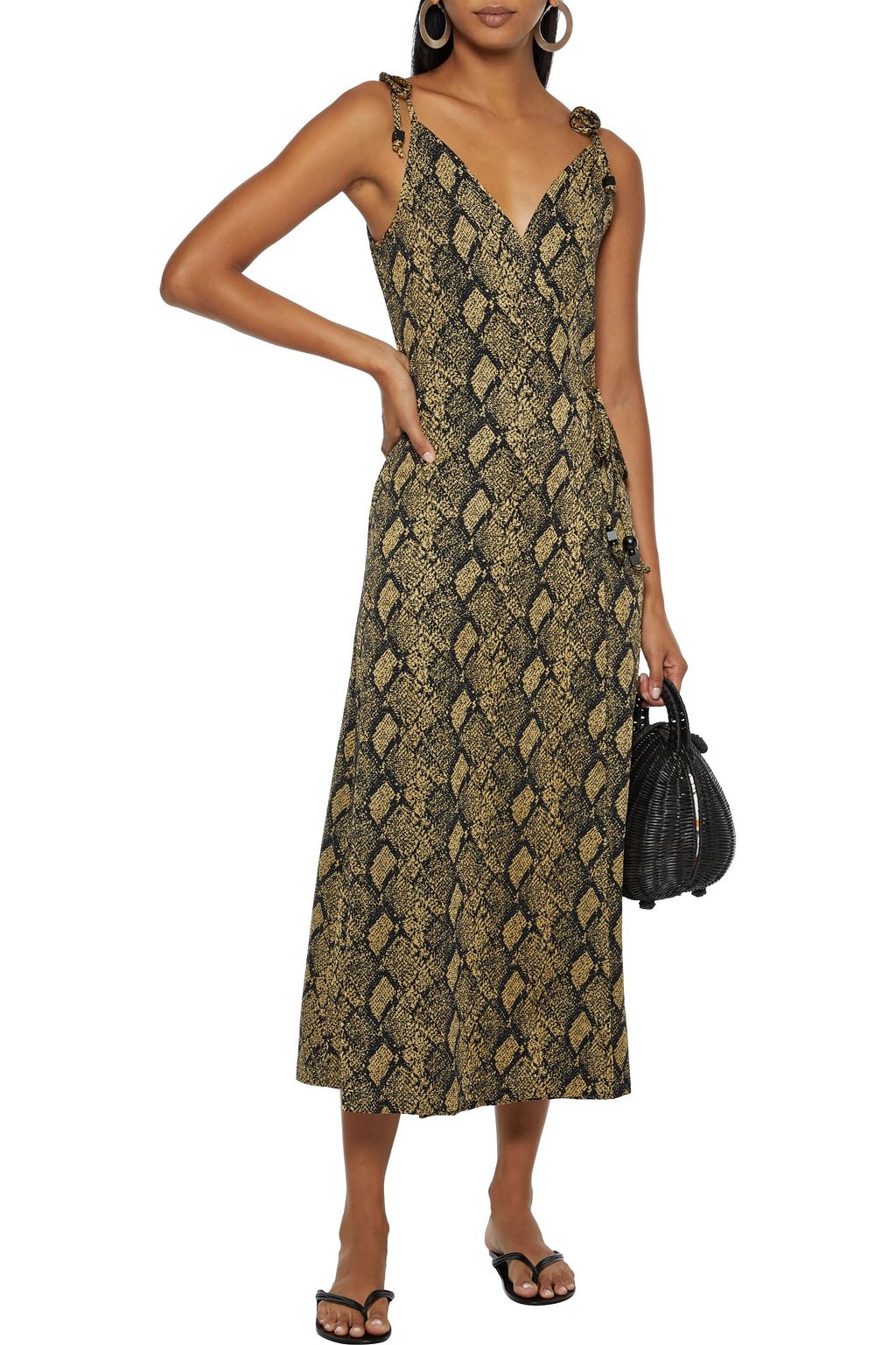 SOLID & STRIPED Snake-jacquard midi wrap dress