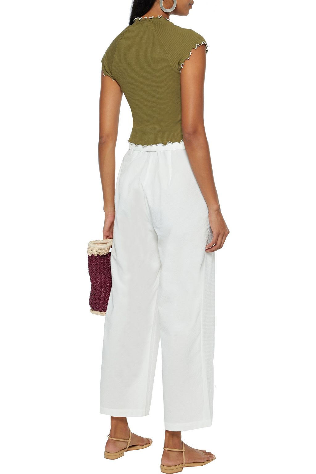 SOLID & STRIPED Belted seersucker wide-leg pants