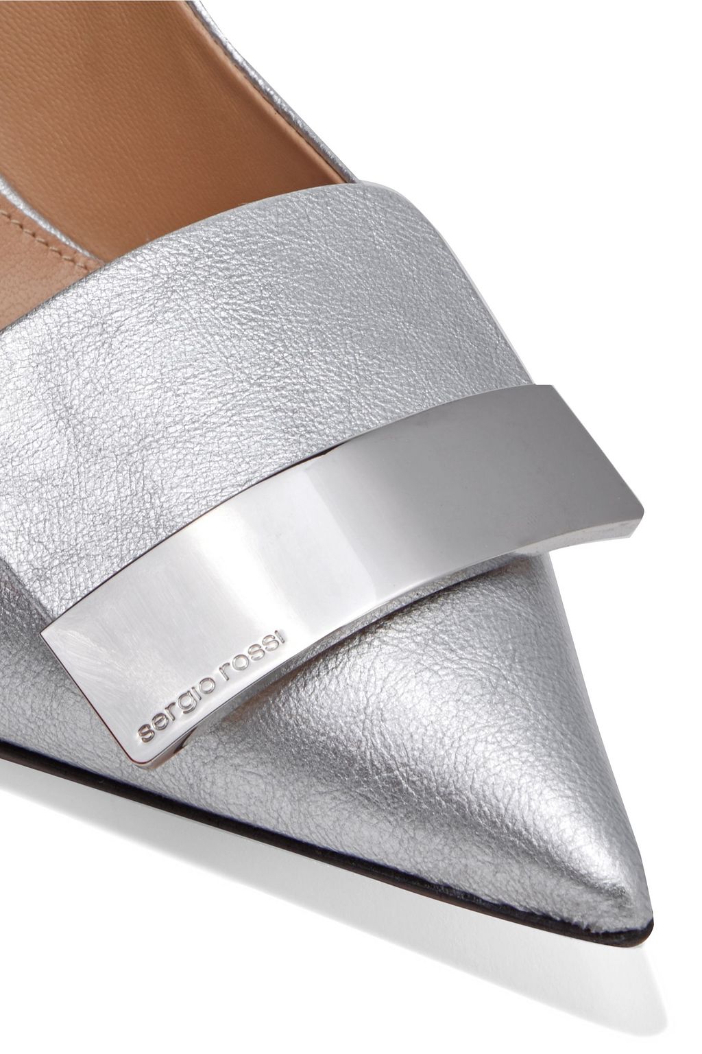 SERGIO ROSSI SR1 metallic textured-leather pumps