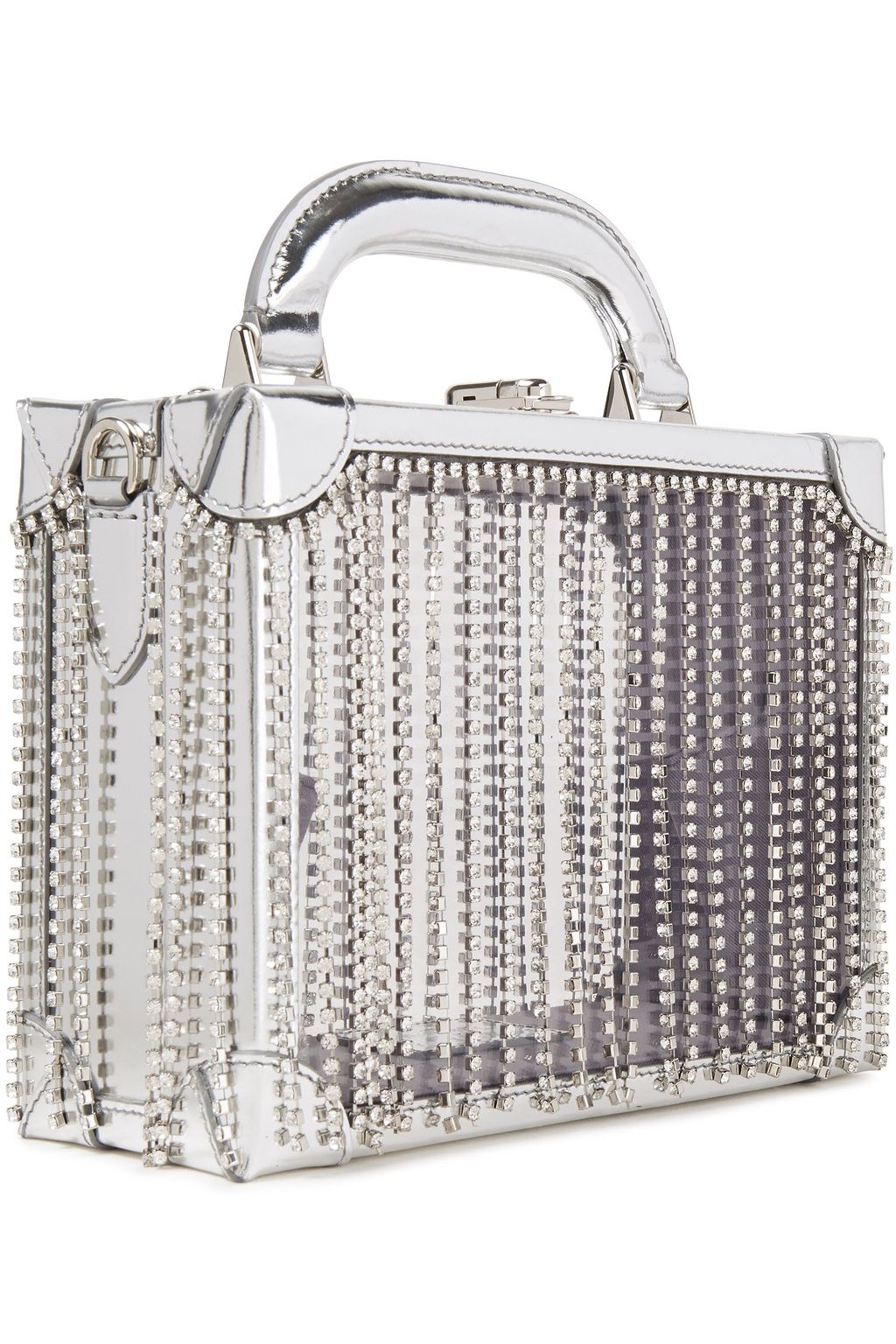 AREA Ling Ling crystal-embellished metallic leather and PVC tote