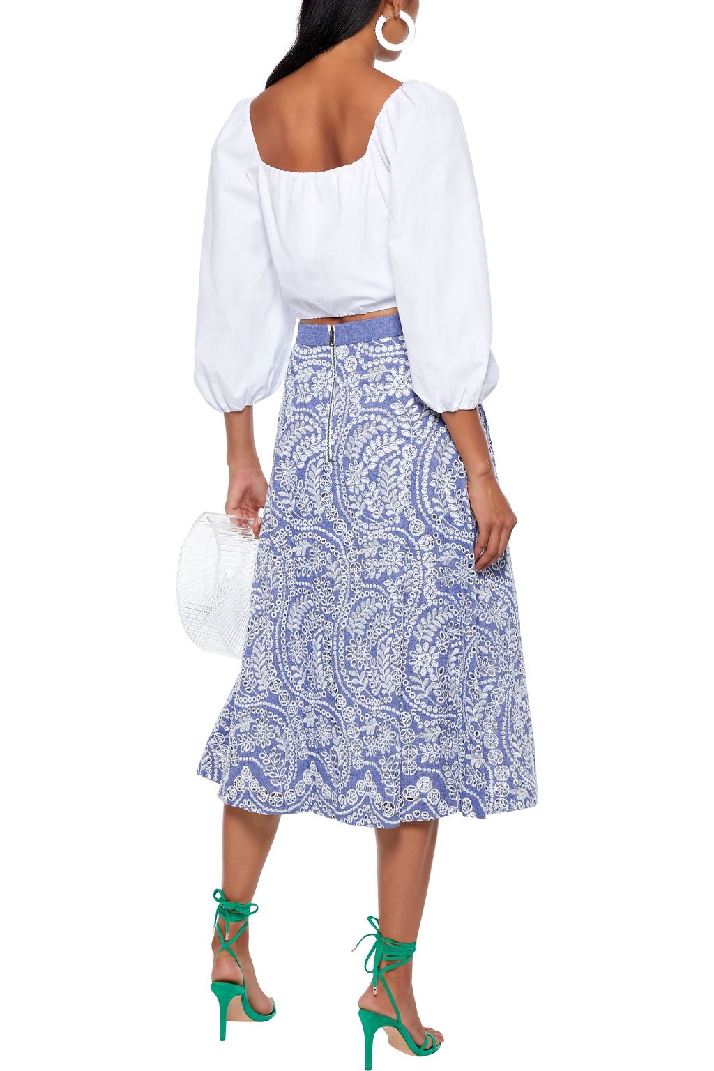 ALICE + OLIVIA Parcell broderie anglaise cotton-chambray midi skirt