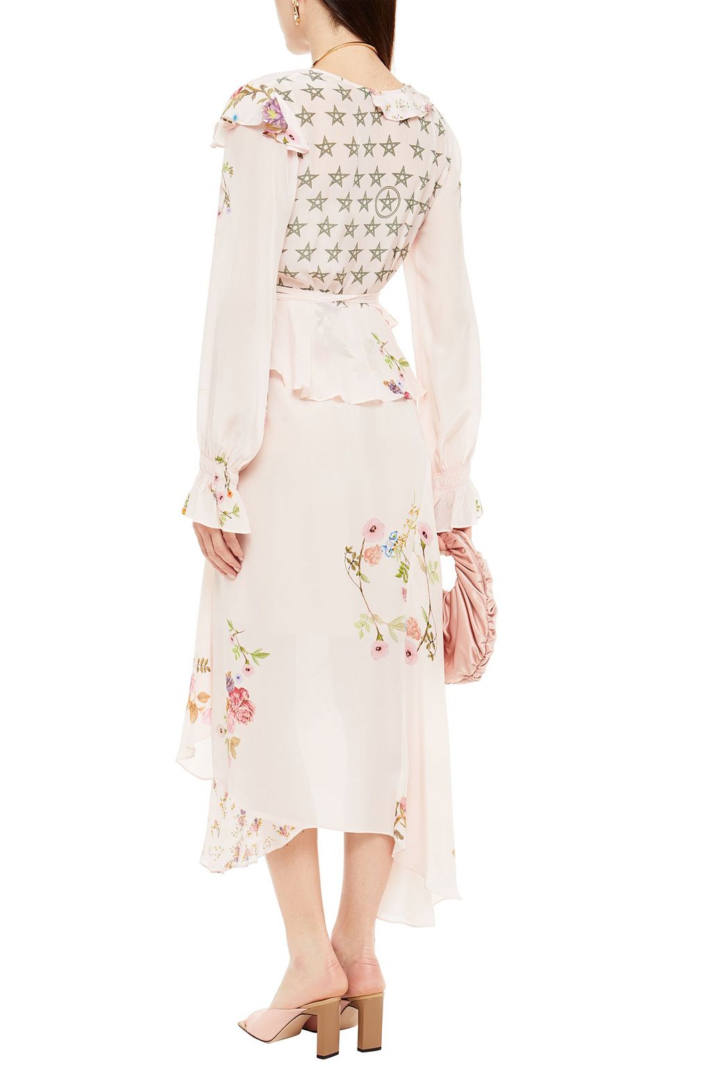PREEN LINE Ruffled printed crepe de chine midi wrap dress