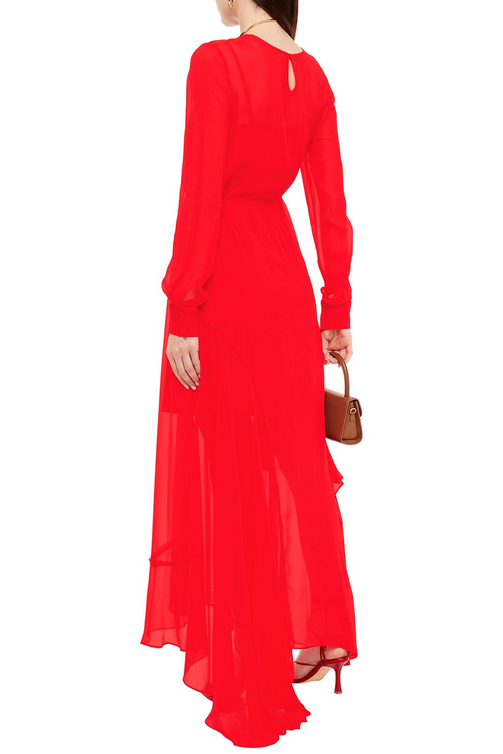 PREEN LINE Brea asymmetric ruffled lace-trimmed georgette maxi dress