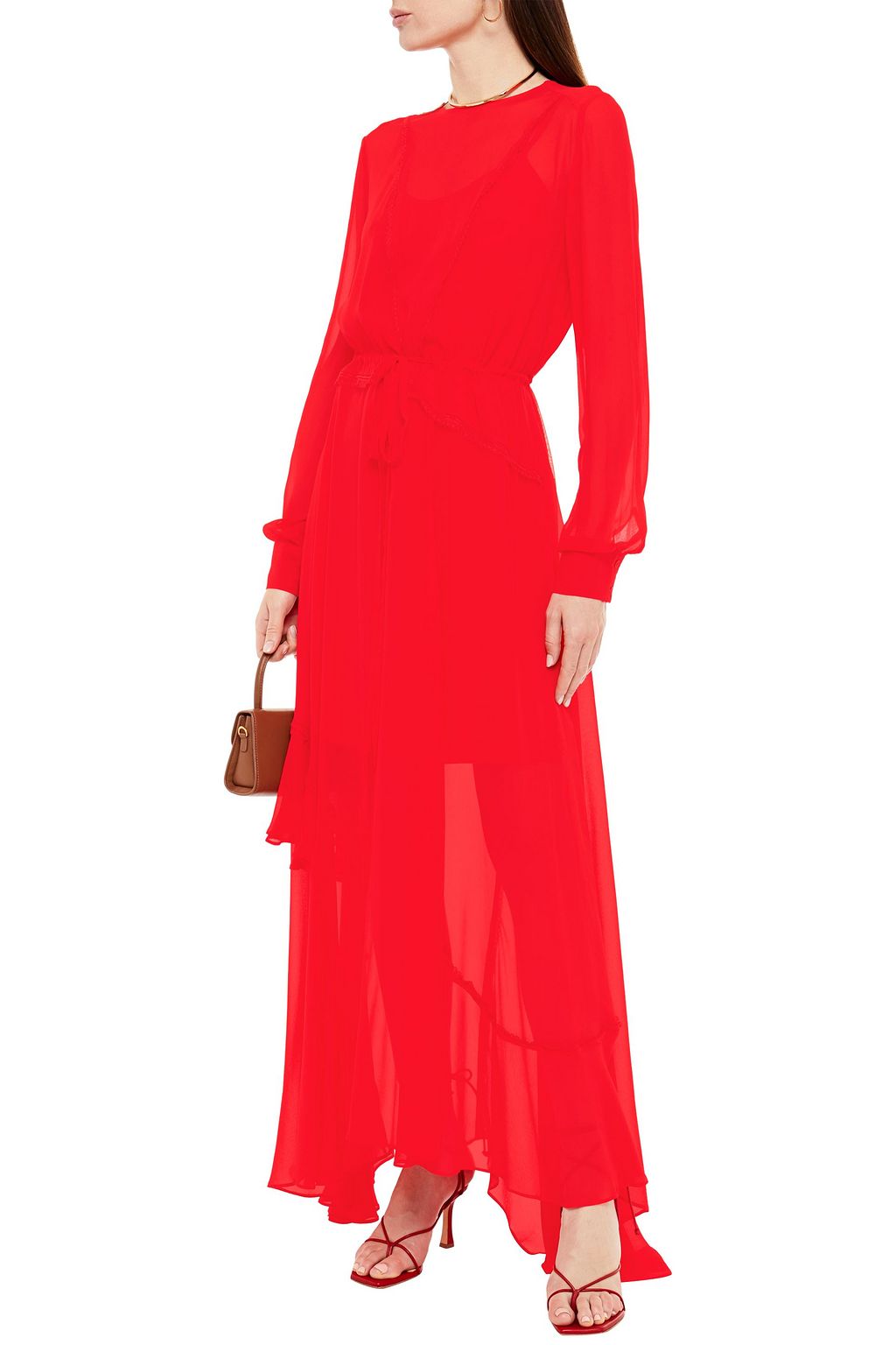 PREEN LINE Brea asymmetric ruffled lace-trimmed georgette maxi dress