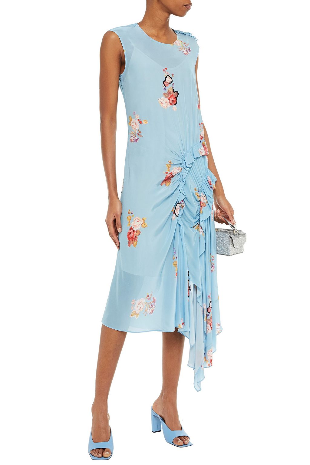 PREEN LINE Antoinette draped floral-print crepe de chine midi dress