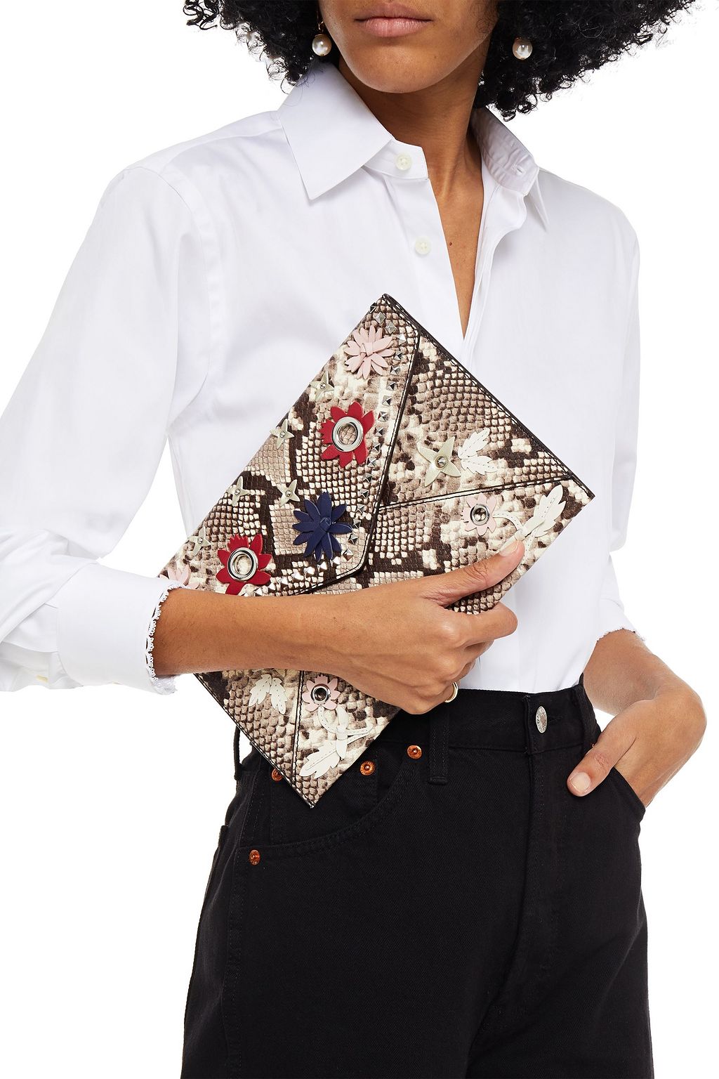 REBECCA MINKOFF Leo embellished snake-effect leather clutch