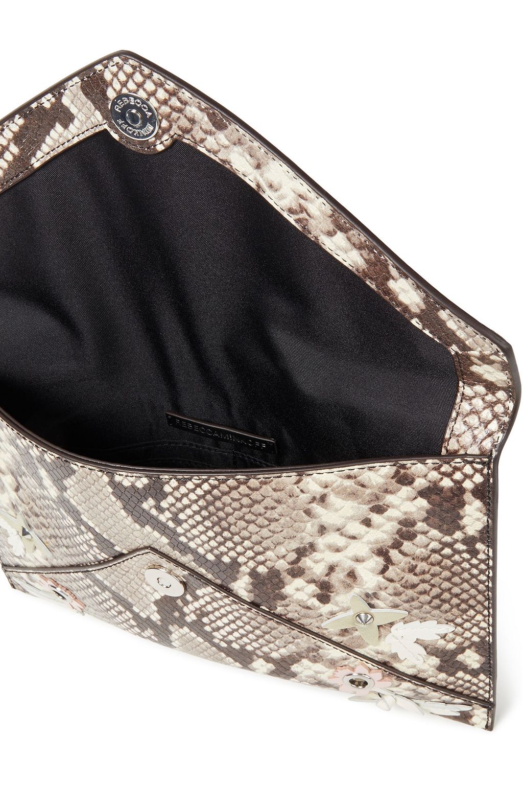 REBECCA MINKOFF Leo embellished snake-effect leather clutch
