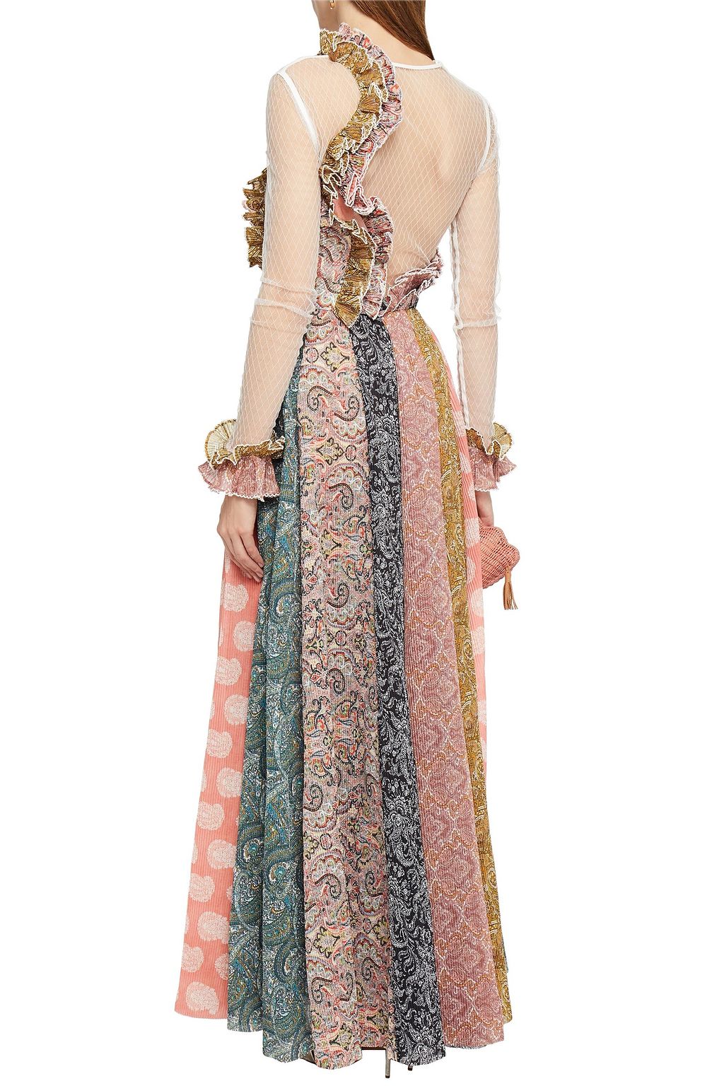 ZIMMERMANN Ninety-Six Spliced tulle-paneled ruffled printed plissé-organza maxi dress