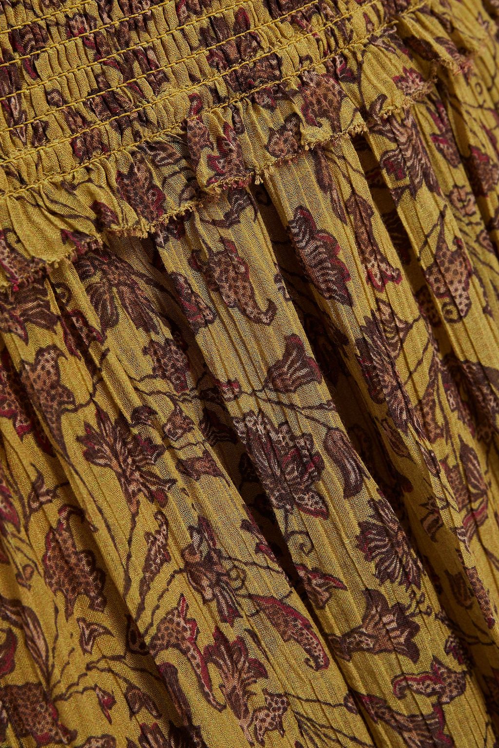 ZIMMERMANN Midirock aus Krepon aus einer Baumwoll-Seidenmischung mit floralem Print und Raffung