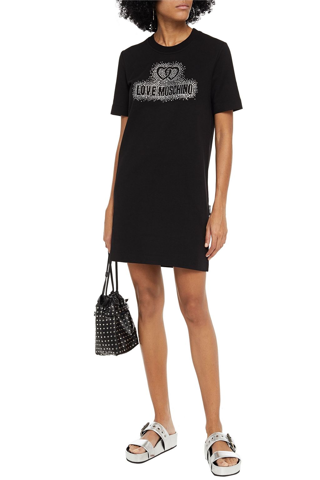 LOVE MOSCHINO Crystal-embellished French cotton-blend terry mini dress