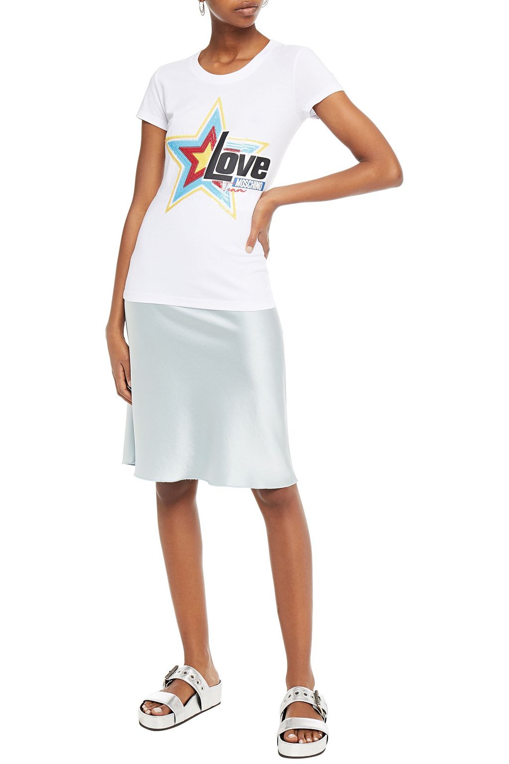 LOVE MOSCHINO Sequin-embellished printed stretch-cotton jersey T-shirt