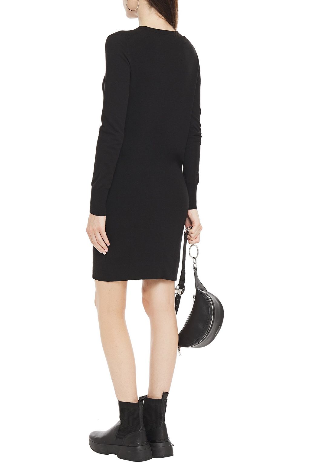 LOVE MOSCHINO Jacquard-trimmed ribbed-knit mini dress