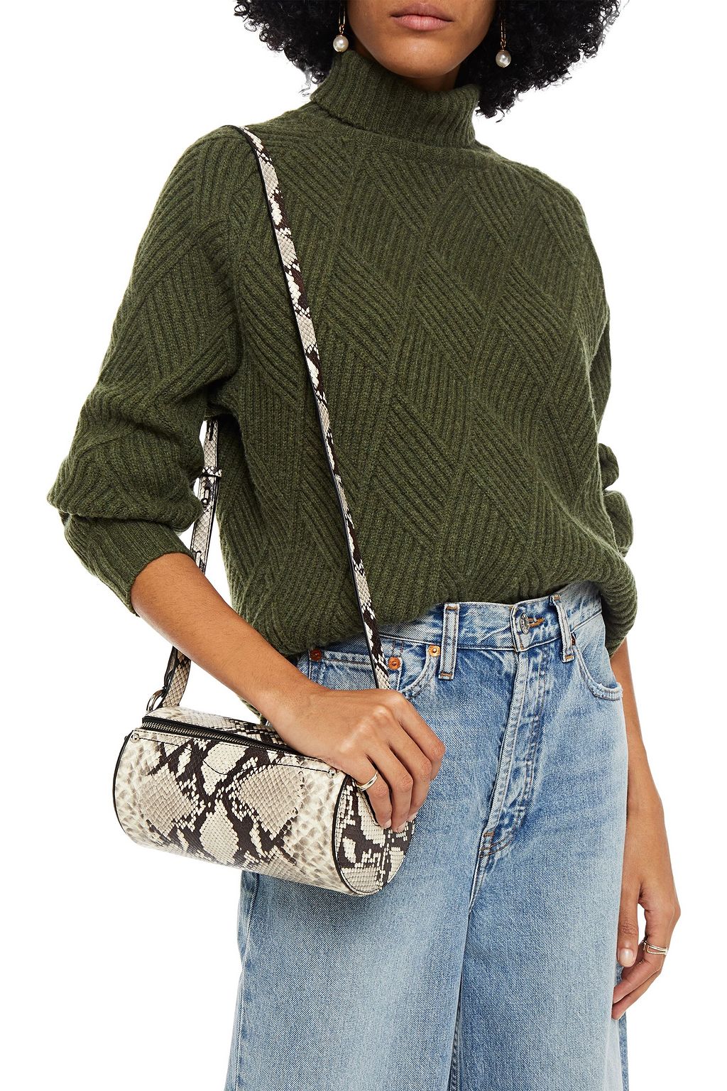 REBECCA MINKOFF Barrel snake-effect leather shoulder bag