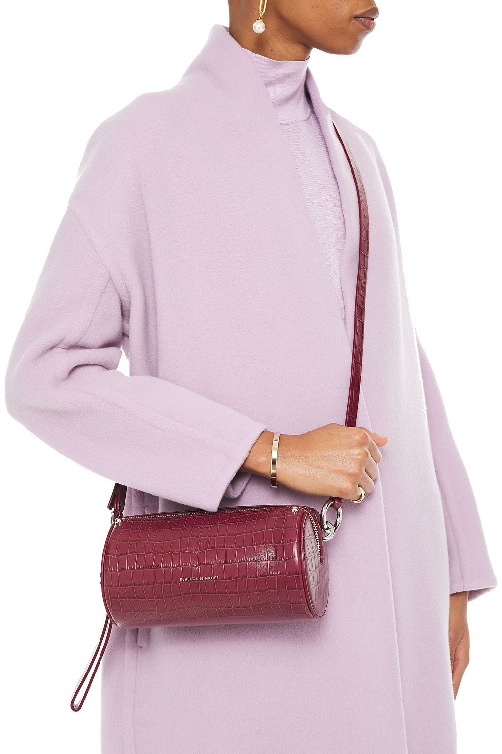 REBECCA MINKOFF Barrel croc-effect leather shoulder bag