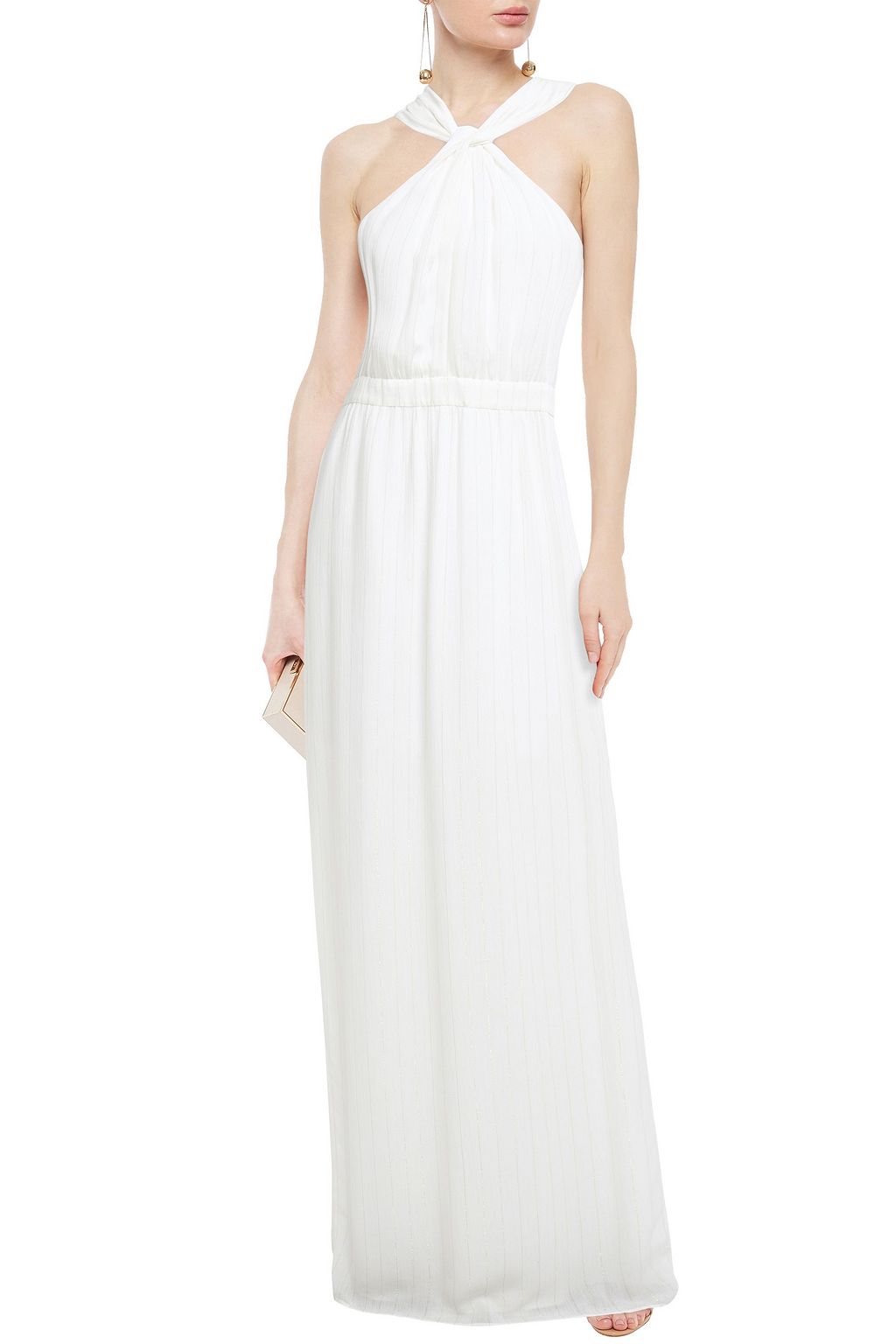 RACHEL ZOE Lamé-trimmed twisted mousseline maxi dress