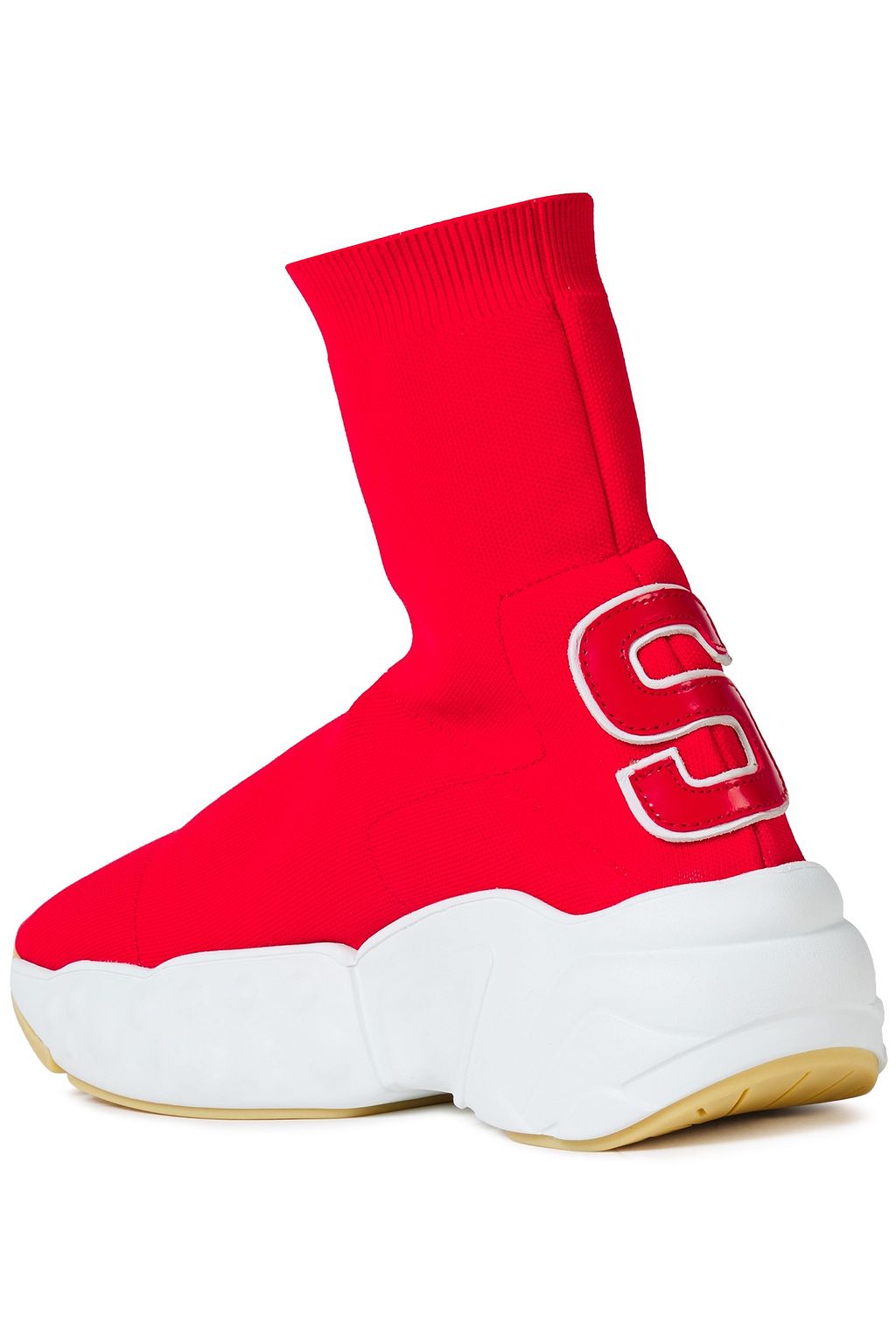ACNE STUDIOS Akune leather-appliquéd stretch-knit high-top sneakers