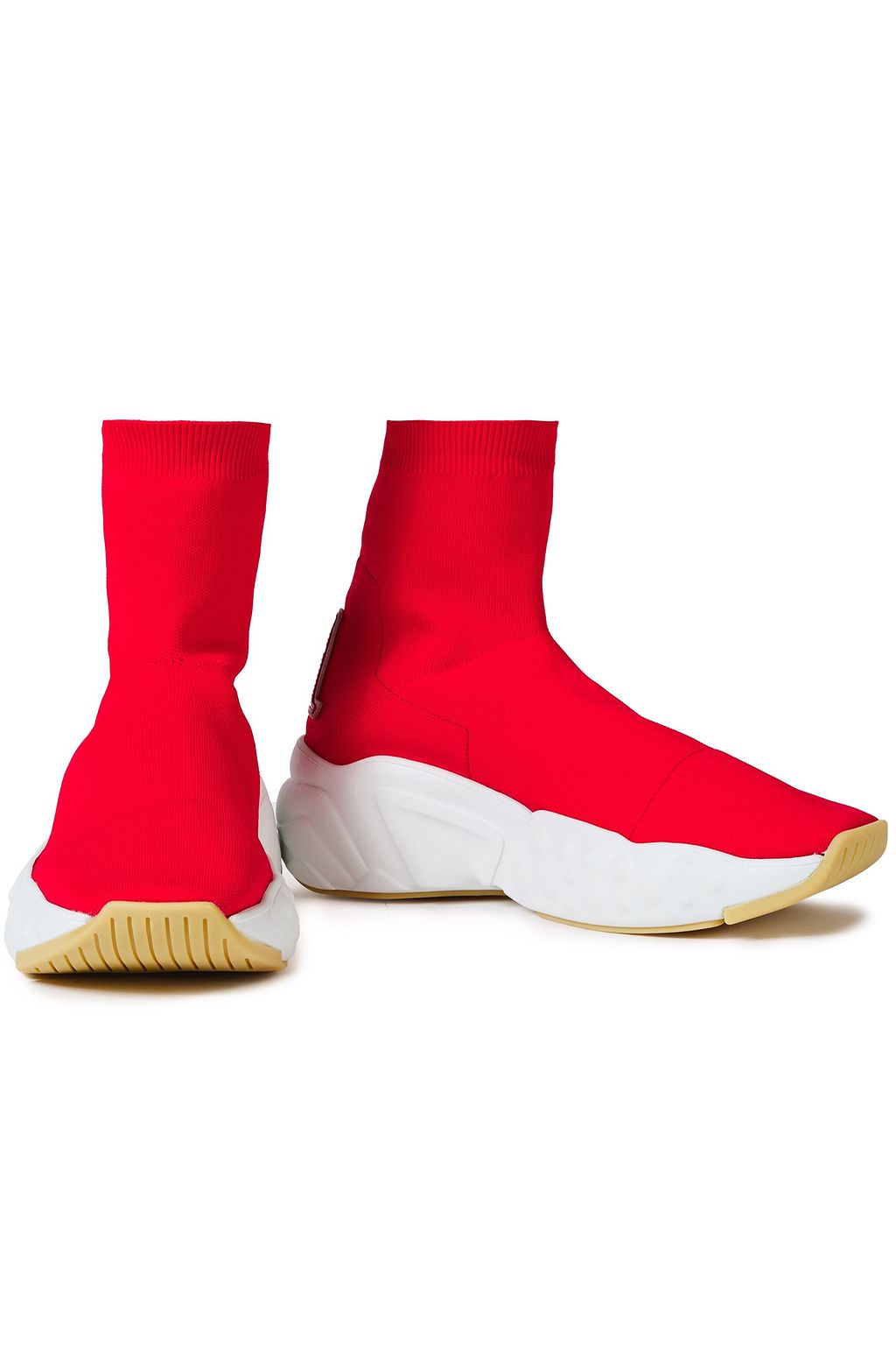 ACNE STUDIOS Akune leather-appliquéd stretch-knit high-top sneakers