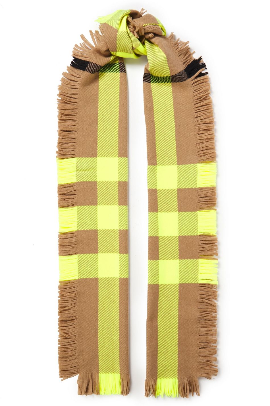burberry fringed check wool scarf