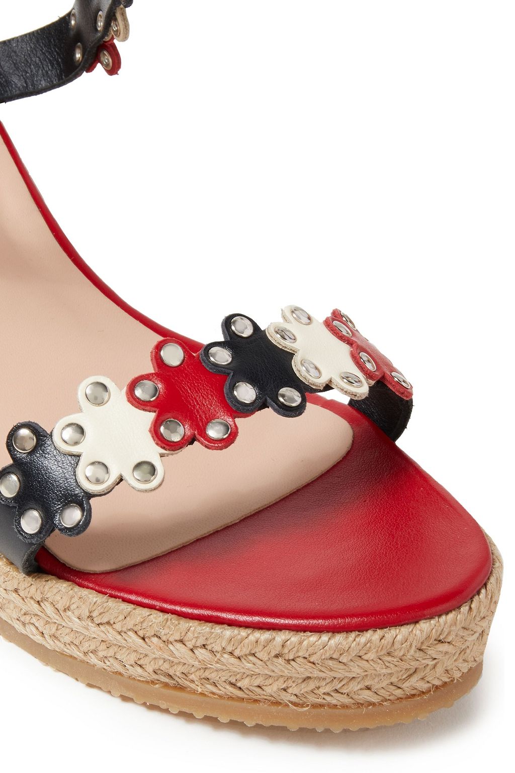 RED(V) Flower Puzzle studded laser-cut leather espadrille wedge sandals