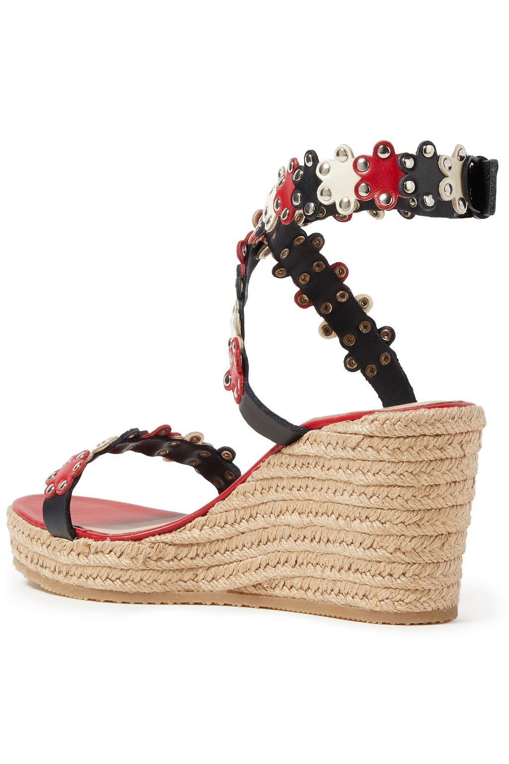 RED(V) Flower Puzzle studded laser-cut leather espadrille wedge sandals