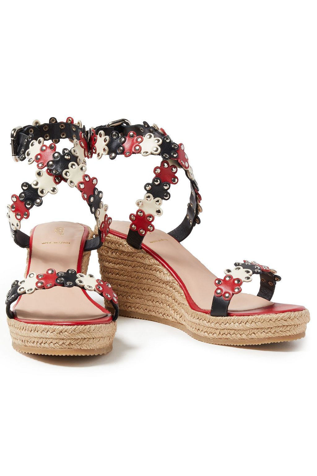RED(V) Flower Puzzle studded laser-cut leather espadrille wedge sandals