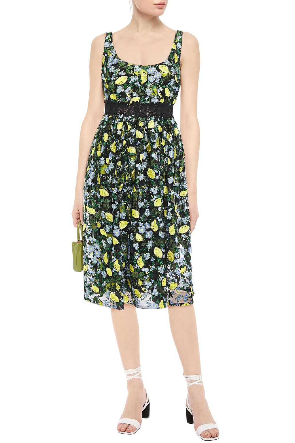 DIANE VON FURSTENBERG Guipure lace-trimmed embroidered tulle midi dress