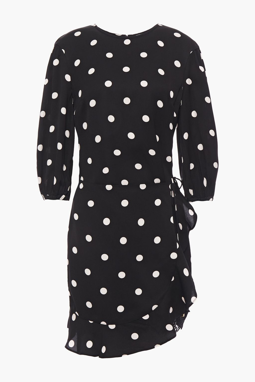 Ruffled polka-dot crepe mini dress ...