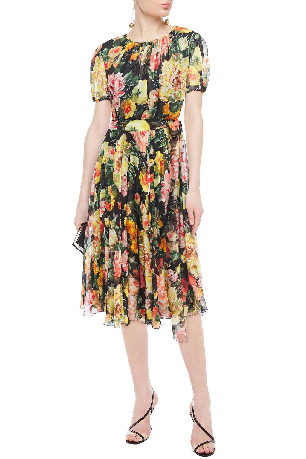 DOLCE&GABBANA Belted floral-print silk-chiffon dress