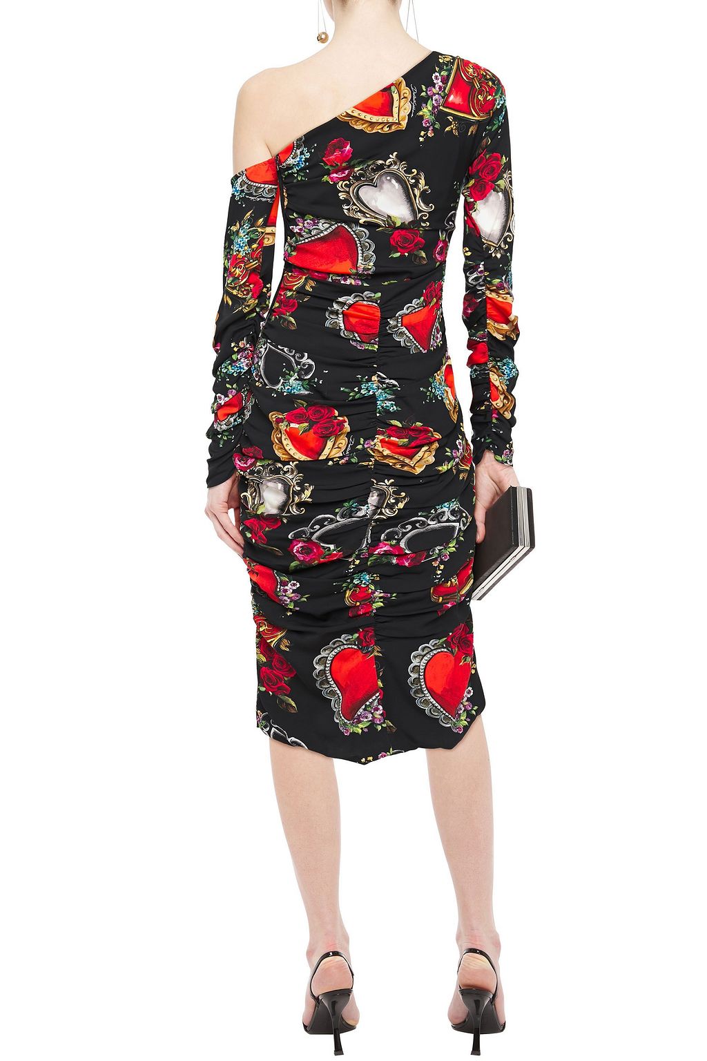 DOLCE&GABBANA Off-the-shoulder printed stretch-silk midi dress