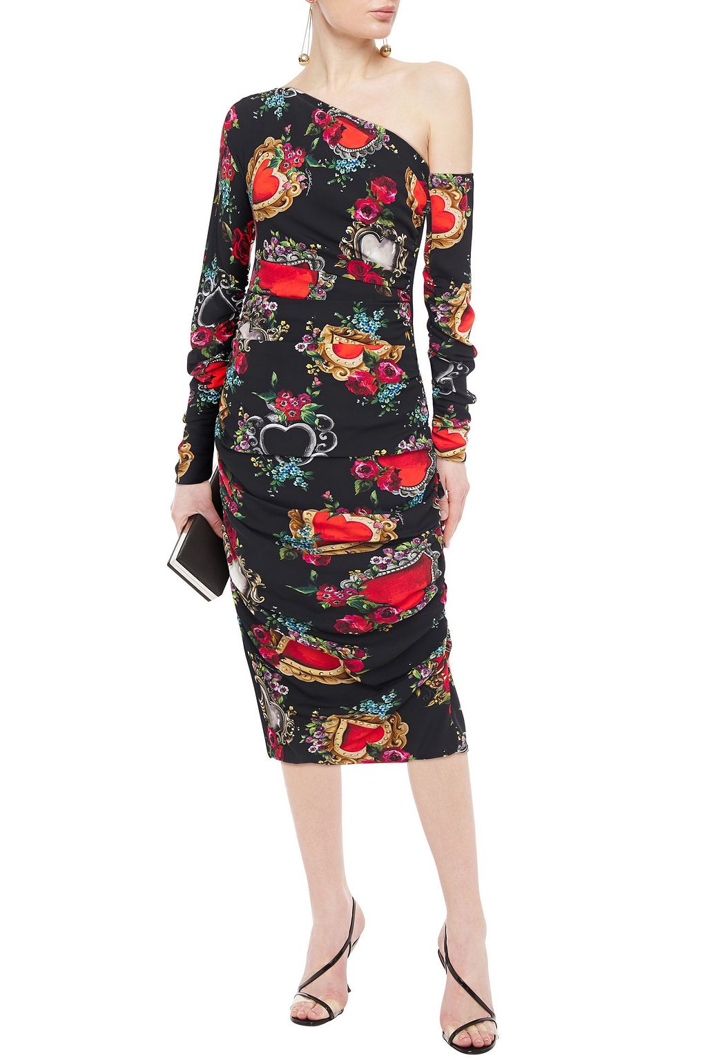 DOLCE&GABBANA Off-the-shoulder printed stretch-silk midi dress