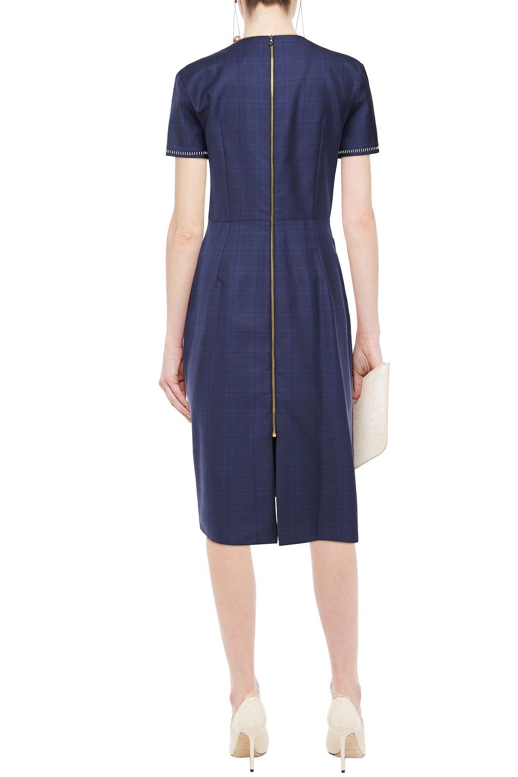 ROLAND MOURET Dalva gathered Prince of Wales checked wool and silk-blend midi dress